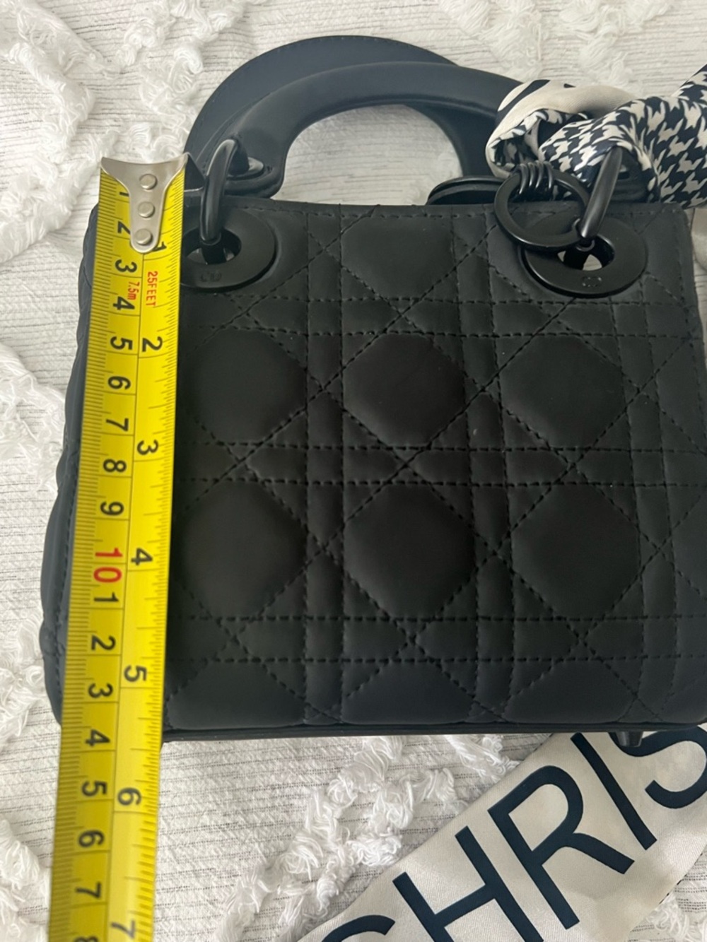 Inspired…. Soft matte Black Quilted mini tote with Scarf and 2 shoulder straps - Picture 8 of 10